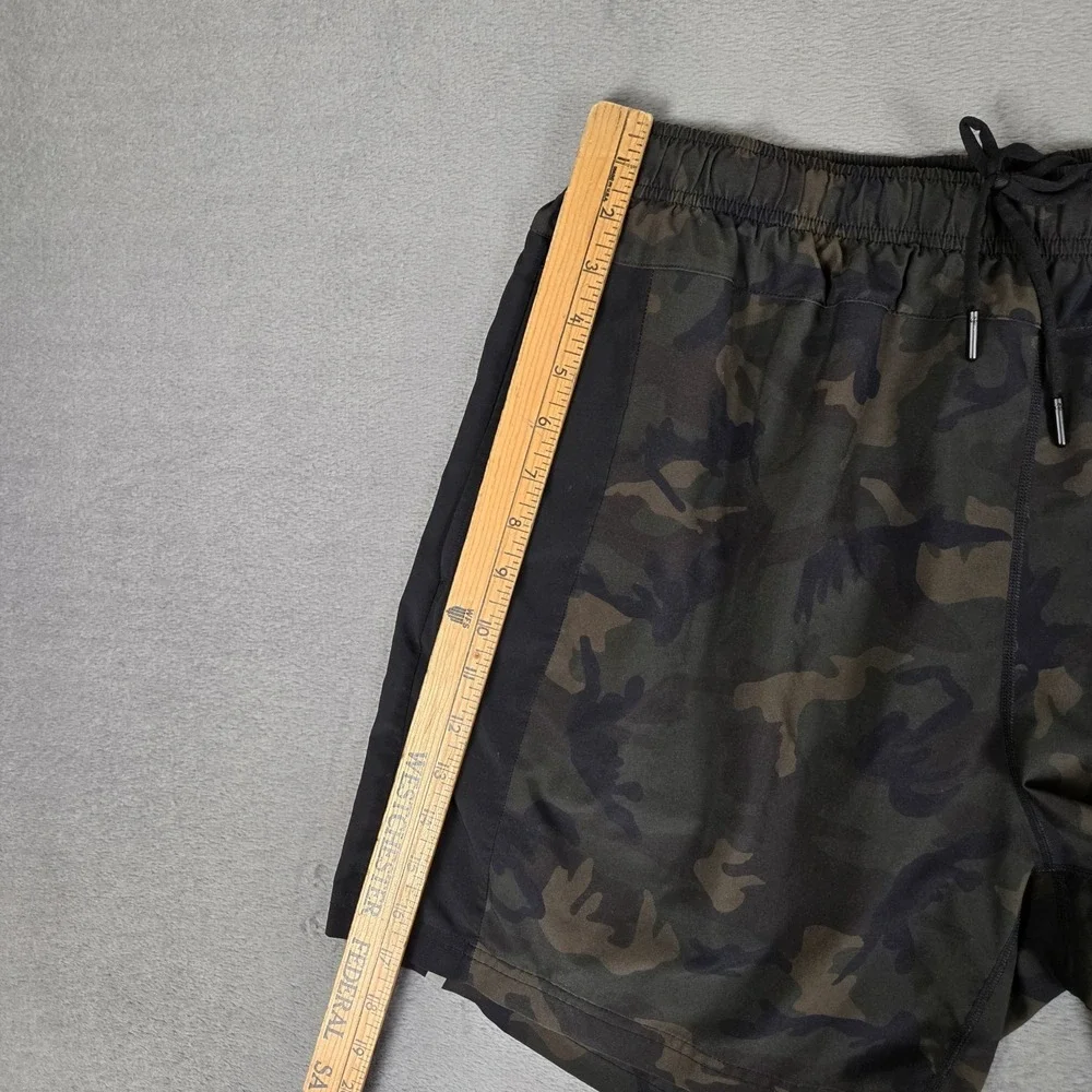 FourLaps‎ Shorts Mens XL Green Camo Lined Running Gym Performance Drawstring